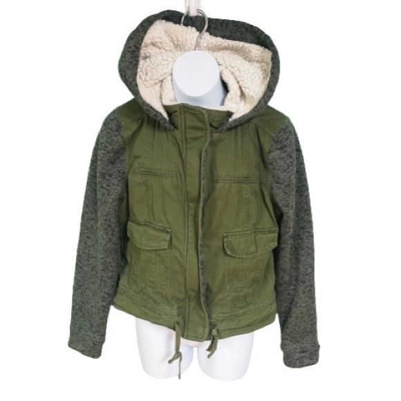 Wallflower Olive Green & Gray Hooded Military Jacket Girls Size M - Picture 1 of 9